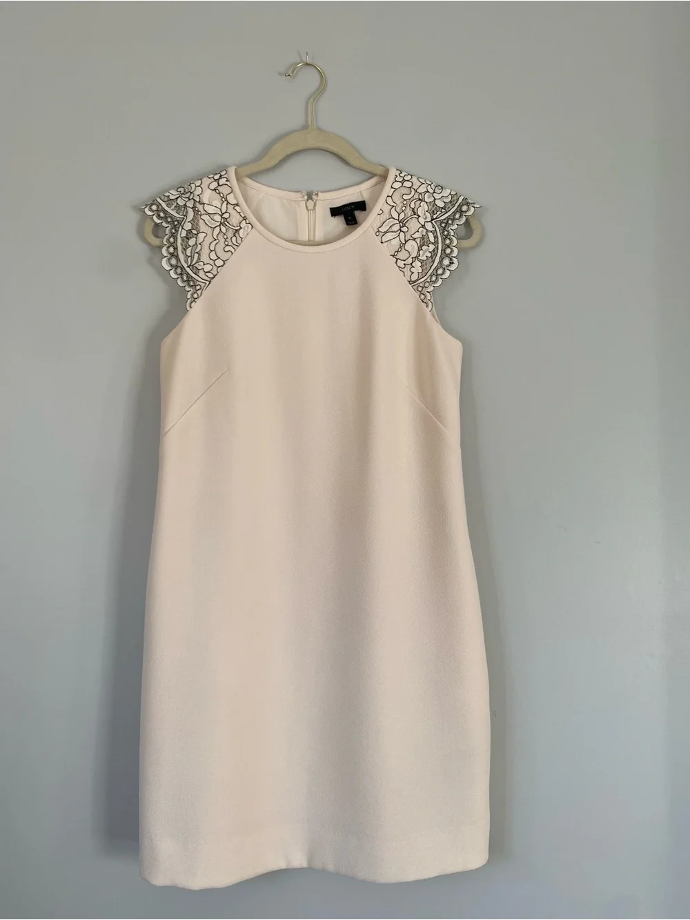 J.Crew Ivory Lace Cap Sleeve Sheath Dress with Black Floral Lace — Size 6